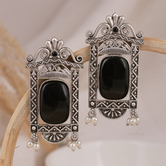 Darpan Black Stud Earrings | Traditional Silver Jewelry