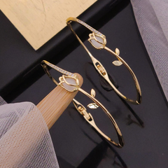 Stainless Steel Anti-Tarnish Adjustable Bangles – Floral Gold with Diamond Detailing