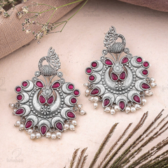 Saavan Peacock Studs Rani Colour Earrings | Traditional Indian Jewelry