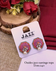 Oxidized Jazz Style Earrings – Red-Pink Enamel with Pearl Drop