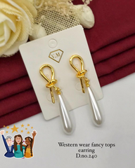 Western Wear Gold-Plated Pearl Drop Earrings – Elegant Fancy Tops