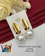 Western Wear Luxury Gold Leaf & Pearl Drop Earrings – Elegant Fancy Tops