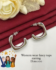 Western Wear Luxury Silver Square Hoop Earrings – Fancy Modern Tops