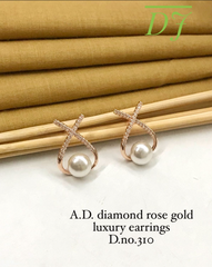 A.D. Diamond Rose Gold Criss-Cross Pearl Earrings