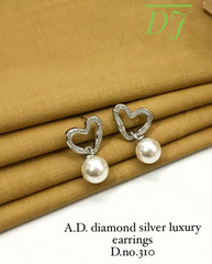 A.D. Diamond Silver Heart-Shaped Pearl Luxury Earrings