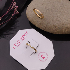 Golden Stainless Steel Diamond Accent Ring – Anti-Tarnish