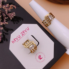 Gold Geometric Stainless Steel Ring with Crystal Accent – Anti-Tarnish