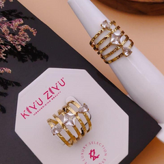 Stainless Steel Anti-Tarnish Ring – Gold Multi-Band with Diamond Accents