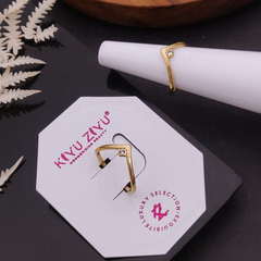 Golden Stainless Steel Diamond Accent Ring – Anti-Tarnish