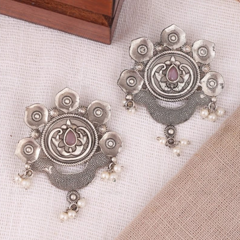 Beautiful Baby Pink Stone Earrings | Elegant Silver Jewelry