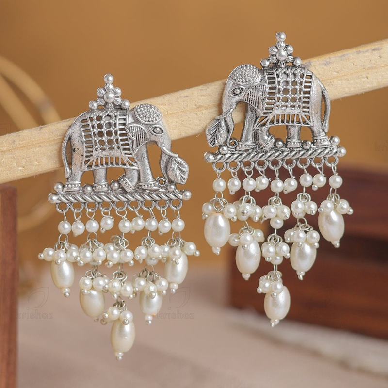 Elephant Design Earrings | Lightweight and Waterproof with Pearl Detailing