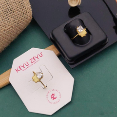 Golden Stainless Steel Anti-Tarnish Ring with Diamond Detailing