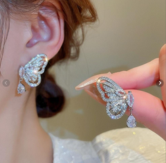 Korean Premium Butterfly Drop Earrings - Lightweight Waterproof Crystal Design