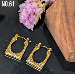 Luxury Stainless Steel Textured Square Bali Earrings - Anti-Tarnish Golden Finish