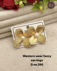 Golden Floral Pearl Center Fancy Earrings - Western Wear Jewelry