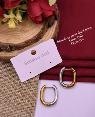 Stainless Steel Dual-Tone Fancy Bali Earrings – Unisex Hoop Style