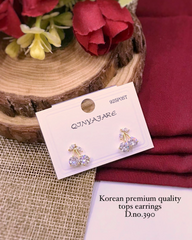 Korean Premium Cherry Design Earrings – Sparkling Crystal Tops