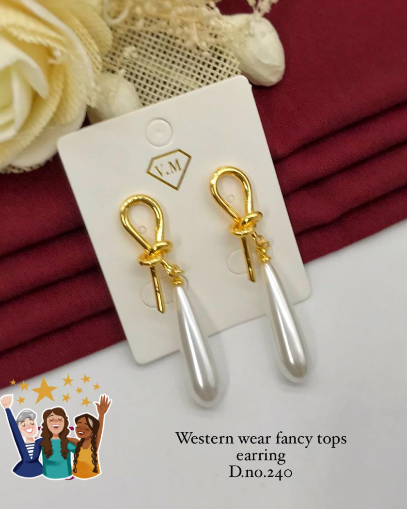 Western Wear Gold-Plated Pearl Drop Earrings – Elegant Fancy Tops