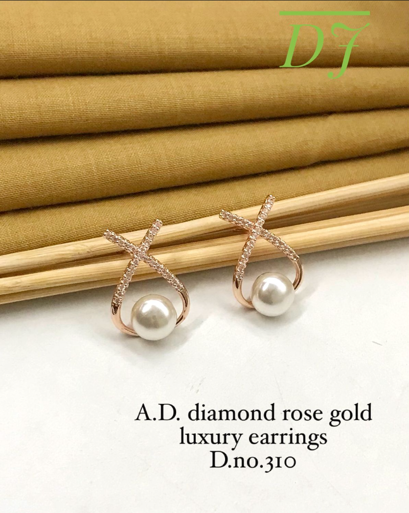 A.D. Diamond Rose Gold Criss-Cross Pearl Earrings