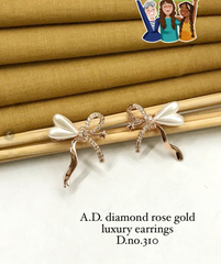 A.D. Diamond Rose Gold Bow Pearl Luxury Earrings