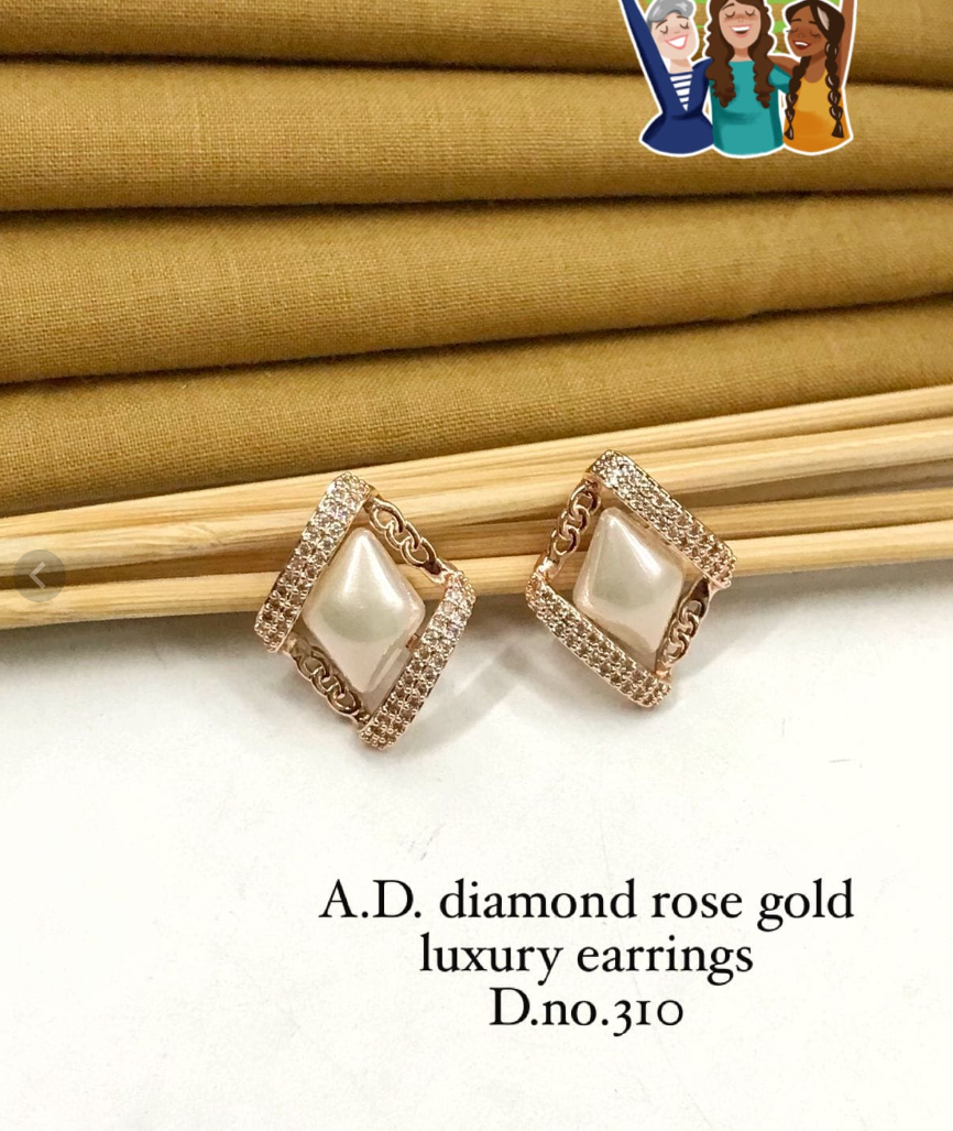A.D. Diamond Rose Gold Luxury Earrings | Waterproof Pearl-Chain Design