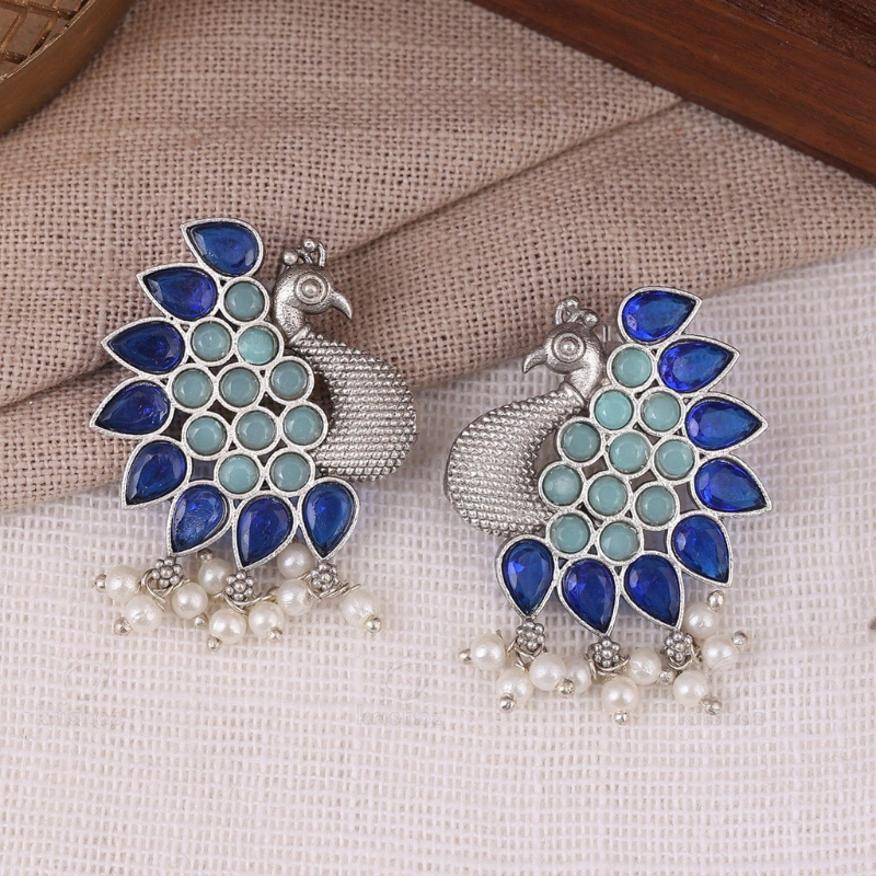 Shyla Peacock Stud Earrings – Blue & Green | Traditional Indian Jewelry