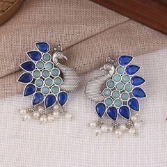 Shyla Peacock Stud Earrings – Blue & Green | Traditional Indian Jewelry