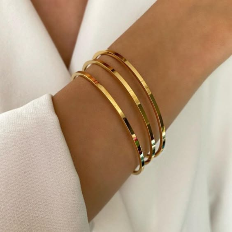 Stainless Steel Anti-Tarnish 3-Piece Bracelet Set – Golden