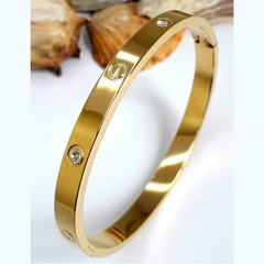 Stainless Steel Anti-Tarnish Adjustable Bangles – Gold with Diamond Detailing